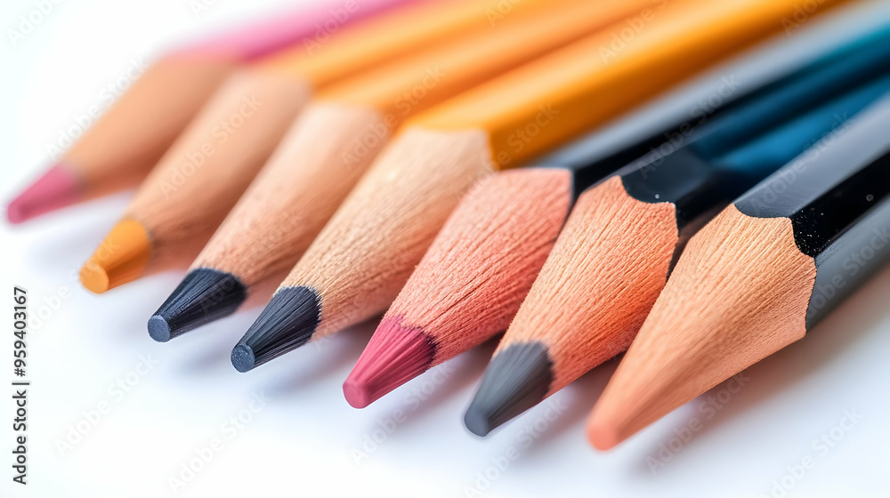 Closeup of Colorful Pencils on White Background Closeup of Colorful Pencils on White Background