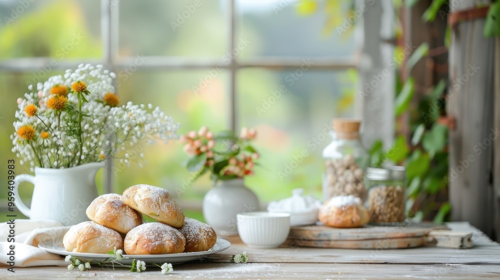 Zucchini jam-filled pastries on a delicate plate, surrounded by fresh zucchinis and a sprinkle of powdered sugar.