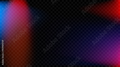 Light leak effect background. Burnt retro film bokeh overlay. Old vintage photo filter template. Red and blue lens flare texture backdrop. Faded blur gradient photography wallpaper. Vector burn effect