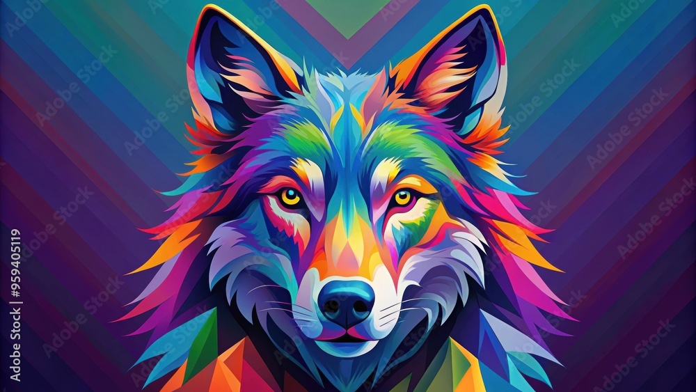 of a wolf head in colorful WPAP style , WPAP, wolf, head,geometric, portrait, abstract, design, vibrant, graphic, animal of a wolf head in colorful WPAP style , WPAP, wolf, head,geometric, portrait, abstract, design, vibrant, graphic, animal