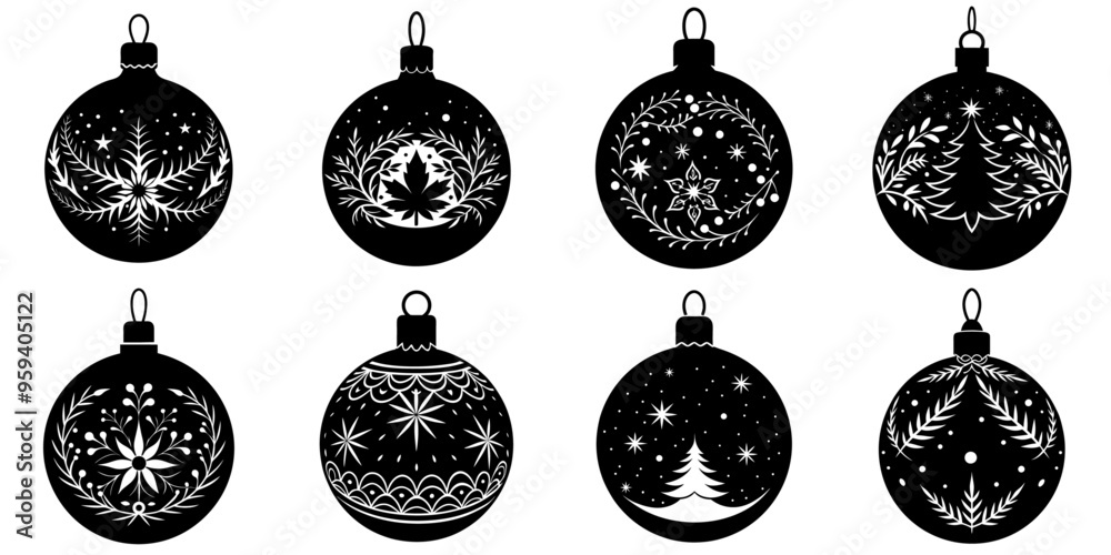 A set of black Christmas Ornament silhouettes A set of black Christmas Ornament silhouettes