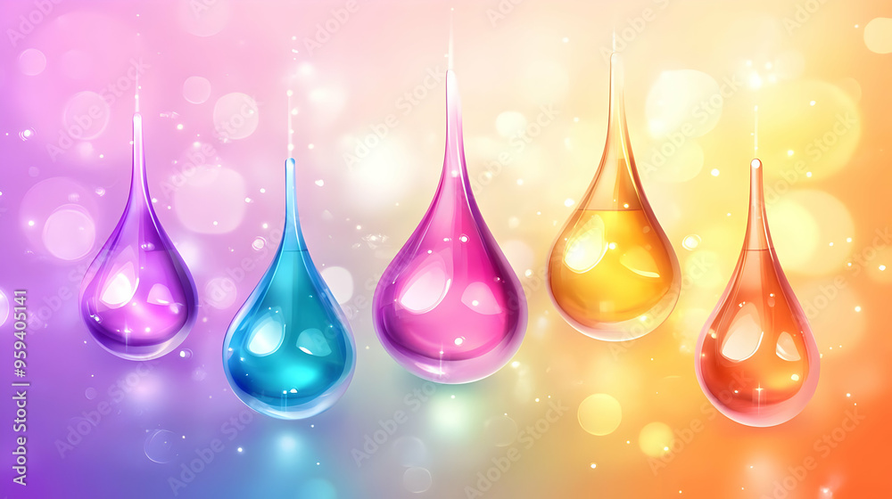 Colorful Droplets of Liquid on Gradient Background Colorful Droplets of Liquid on Gradient Background