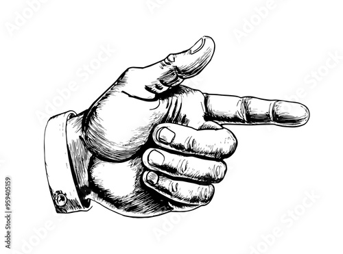 Finger pointing vintage drawing