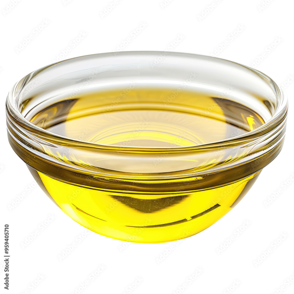 Extra virgin olive oil in glass bowl isolated on transparent white background, clipping path Extra virgin olive oil in glass bowl isolated on transparent white background, clipping path