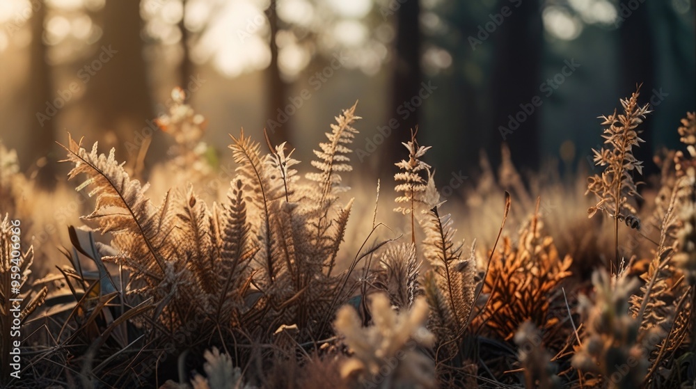 dry plants in the forest in the morning dry plants in the forest in the morning