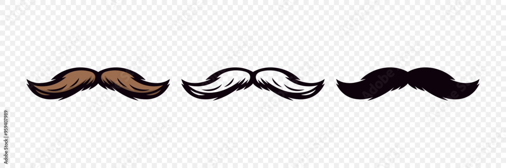 Hipster Mustache. Cartoon Face Party Decoration Set. Classic Mustache, Fathers Day Symbol. Italy Mustache Icon, Vector Illustration