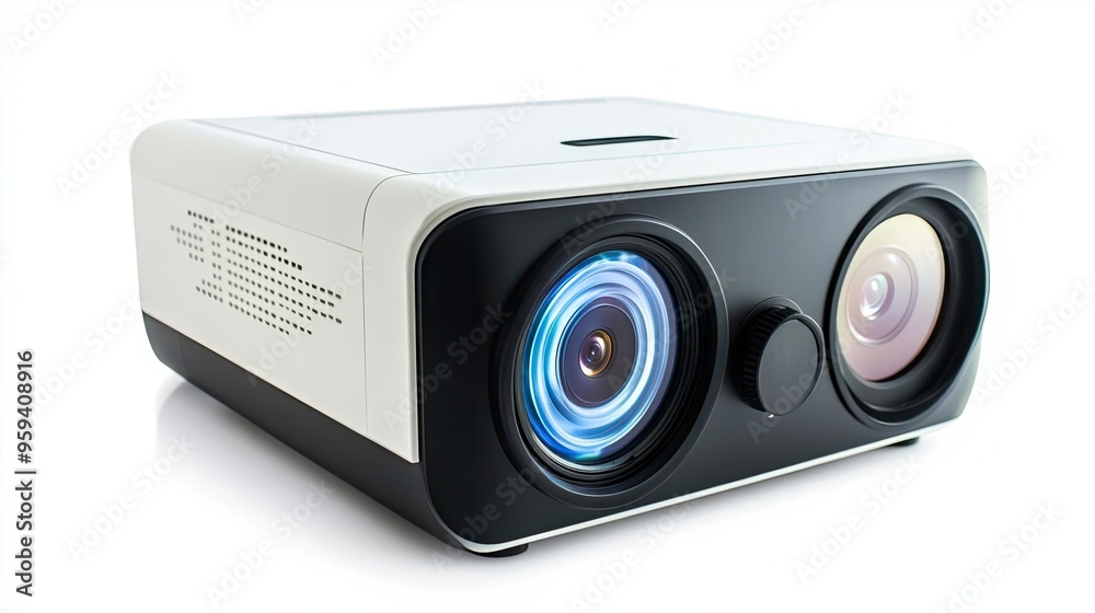 White and Black Projector with Lens and Speaker Grille White and Black Projector with Lens and Speaker Grille
