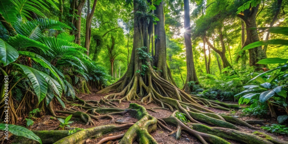 Lush jungle vegetation with vibrant roots in Basse Terre, Guadeloupe , jungle, roots, lush, vegetation, tropical, Basse Terre Lush jungle vegetation with vibrant roots in Basse Terre, Guadeloupe , jungle, roots, lush, vegetation, tropical, Basse Terre