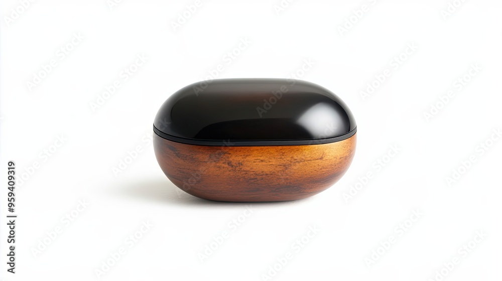 Wooden Box with Black Lid on White Background