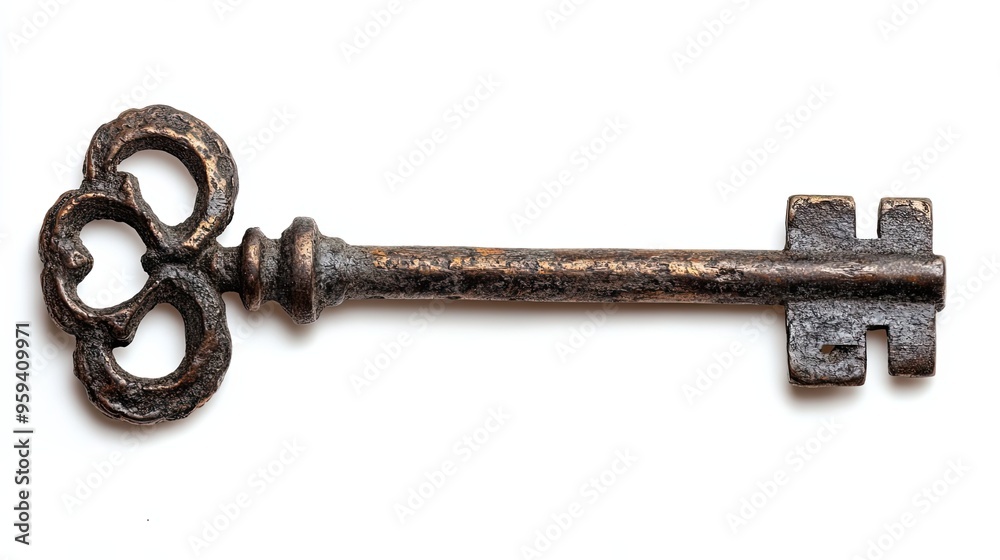 Ornate Antique Key with Worn Brass Finish Ornate Antique Key with Worn Brass Finish