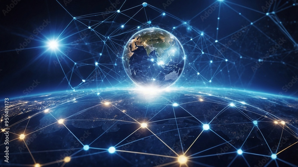 Fototapeta premium グローバルネットワークと通信技術が支えるインターネットビジネスの未来