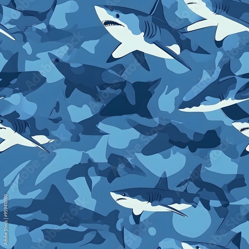 seamless pattern of sharks in camouflage