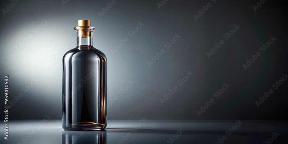 Dark luxury glass bottle floating on ultimate gray background. Minimal luxury and gift concept, dark, luxury, glass bottle Dark luxury glass bottle floating on ultimate gray background. Minimal luxury and gift concept, dark, luxury, glass bottle