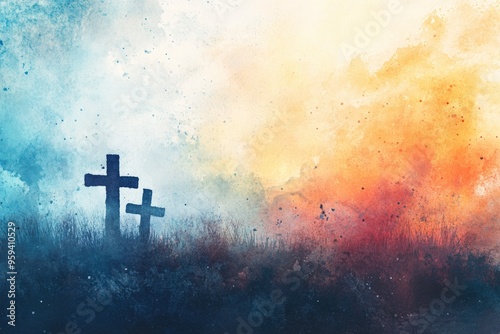 All Saints Day. Watercolor christian background,copy-space with generative ai photo