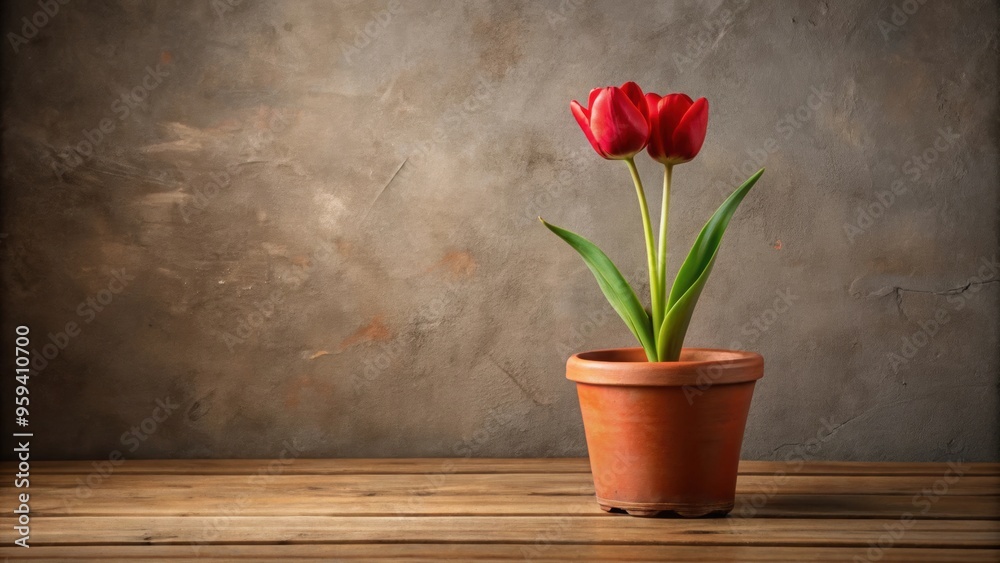 Red tulip in brown pot on plain background, tulip, flower, red, brown pot, plant, gardening, nature, bloom