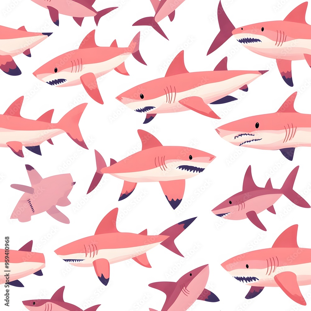 seamless pattern of sharks on a pink background seamless pattern of sharks on a pink background