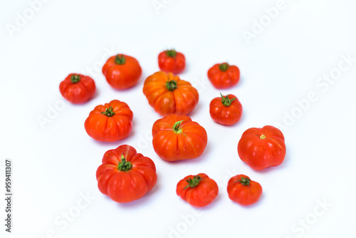 Beefsteak tomatoes, isolated on white. Top view and side view. Also call tomat labu in Indonesia photo