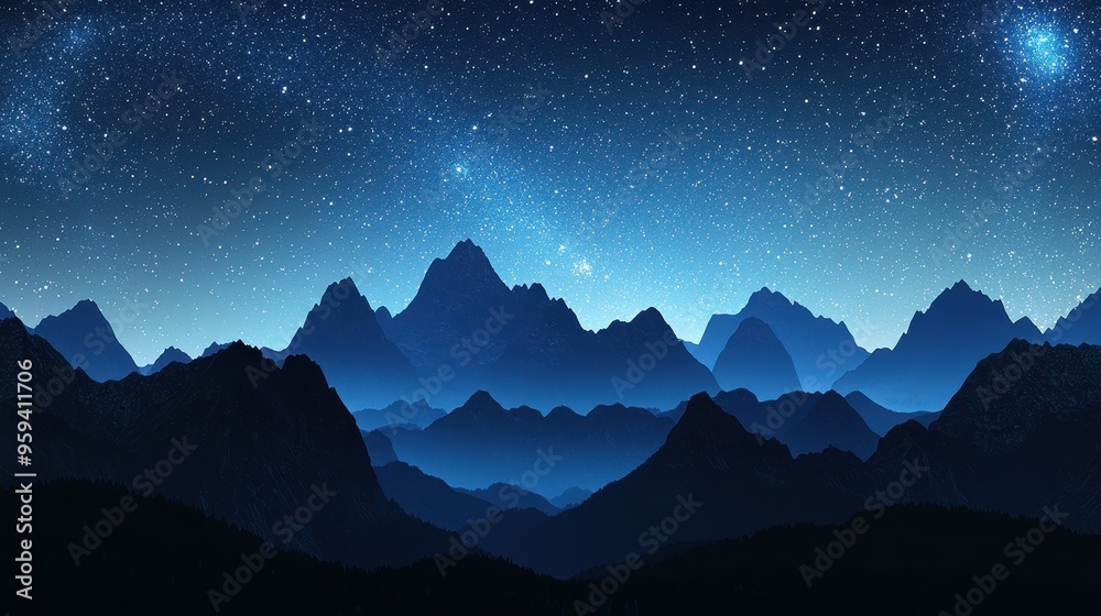 Mountain Silhouette Under a Starry Sky Mountain Silhouette Under a Starry Sky