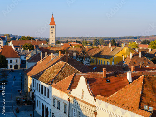 City view and Jurisics square. The medieval town Koszeg in Western Transdanubia close to the Austrian border. Eastern Europe, Hungary. photo