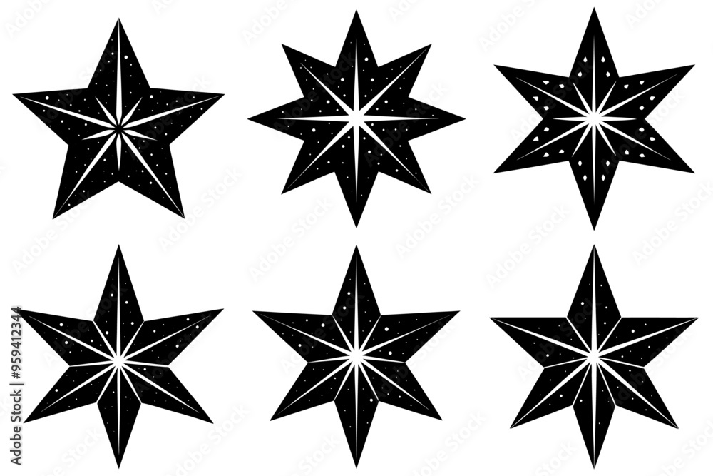 Obraz premium A set of black Christmas star silhouettes