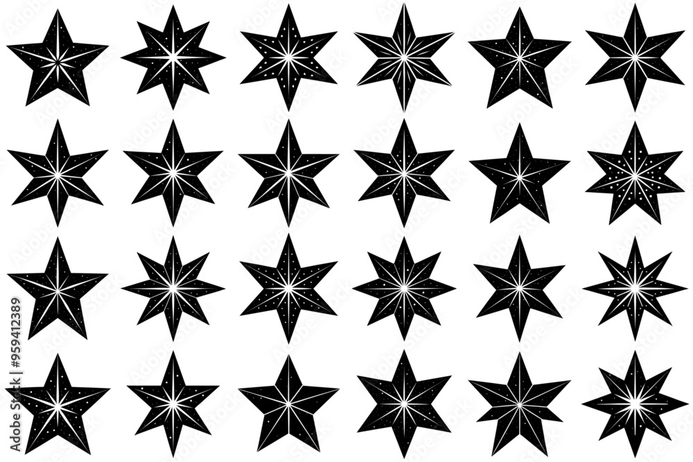 A set of black Christmas star silhouettes A set of black Christmas star silhouettes