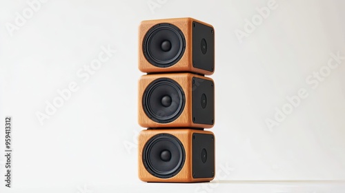 Three Wooden Speakers Stacked on Top of Each Other photo