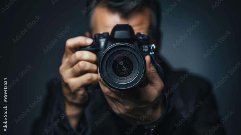Professional Photographer Capturing the Perfect Shot with a High-End Camera in a Studio Setting Professional Photographer Capturing the Perfect Shot with a High-End Camera in a Studio Setting
