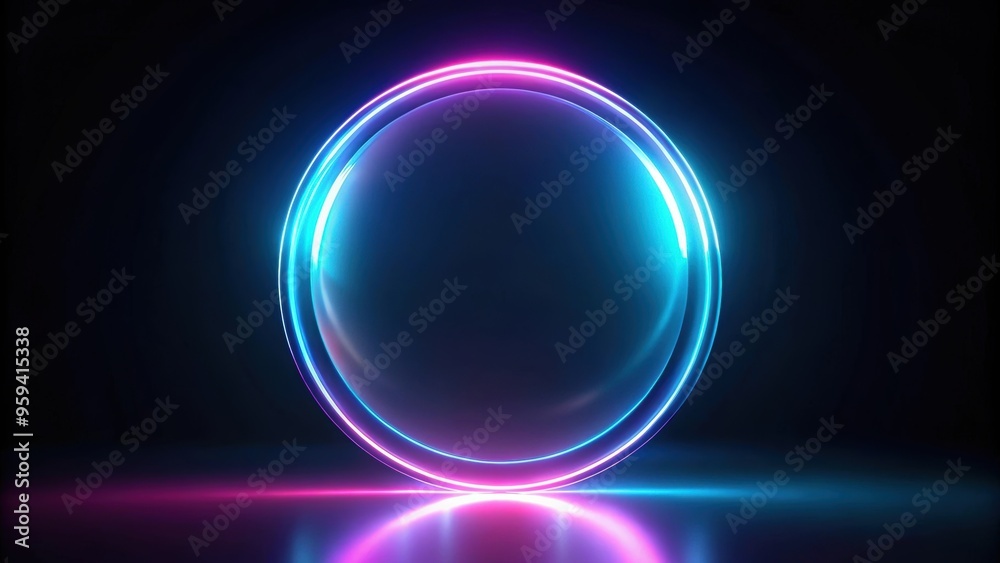 Futuristic glass sphere with neon light circle frame on black background render, neon, futuristic, glass, sphere, black background