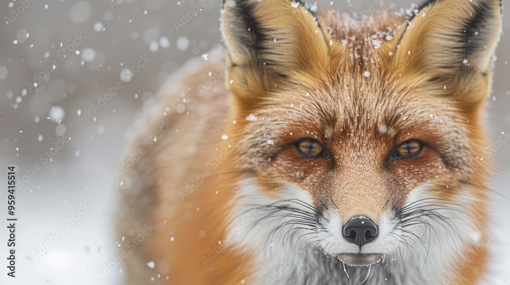 A close-up photograph of a fox in the snow A close-up photograph of a fox in the snow
