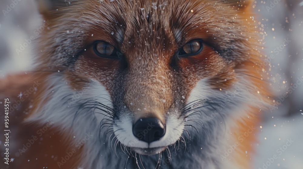 Fototapeta premium A close-up photograph of a fox in the snow