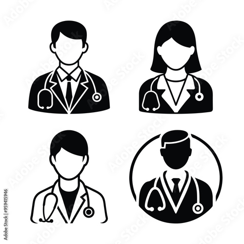 Doctor Icon with Stethoscope. Nurse logo, medical and health care hospital patient examination vector illustration outline