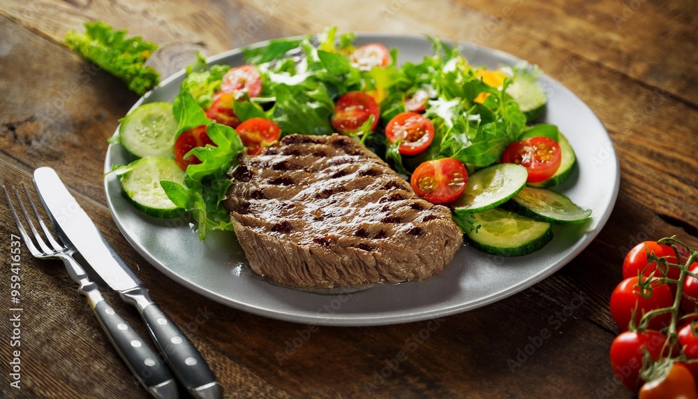 perfectly cooked beef steak, juicy and seared with grill marks, served on a plate perfectly cooked beef steak, juicy and seared with grill marks, served on a plate