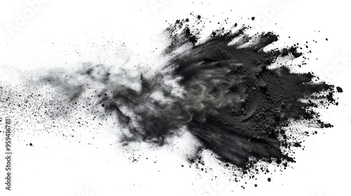 black powder explosion on white background 