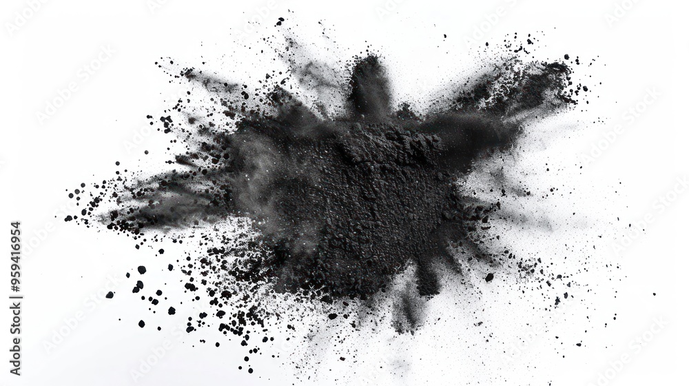 black powder explosion on white background black powder explosion on white background
