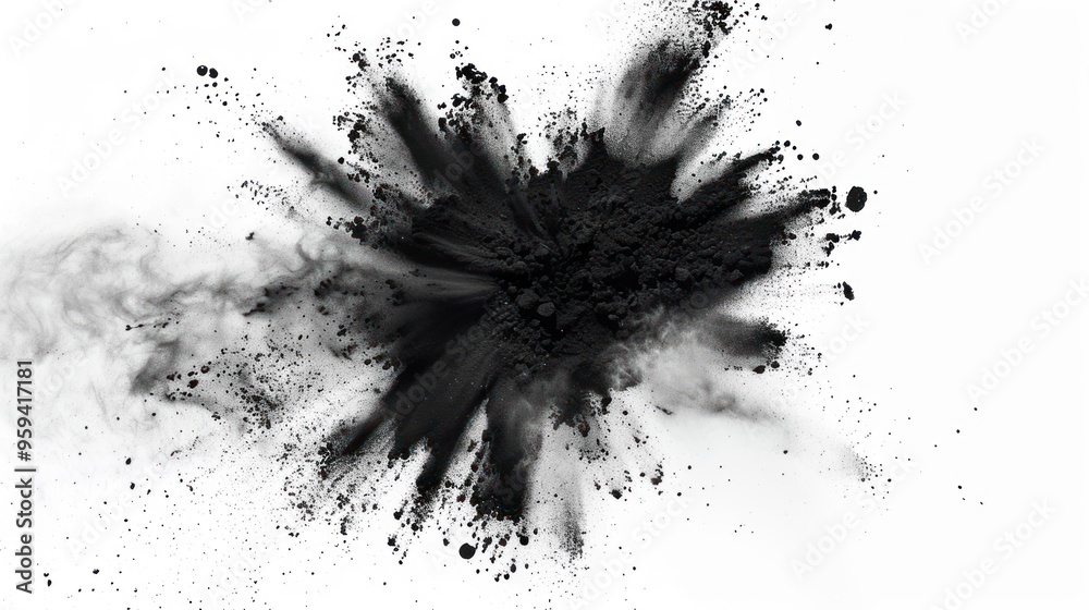 black powder explosion on white background black powder explosion on white background