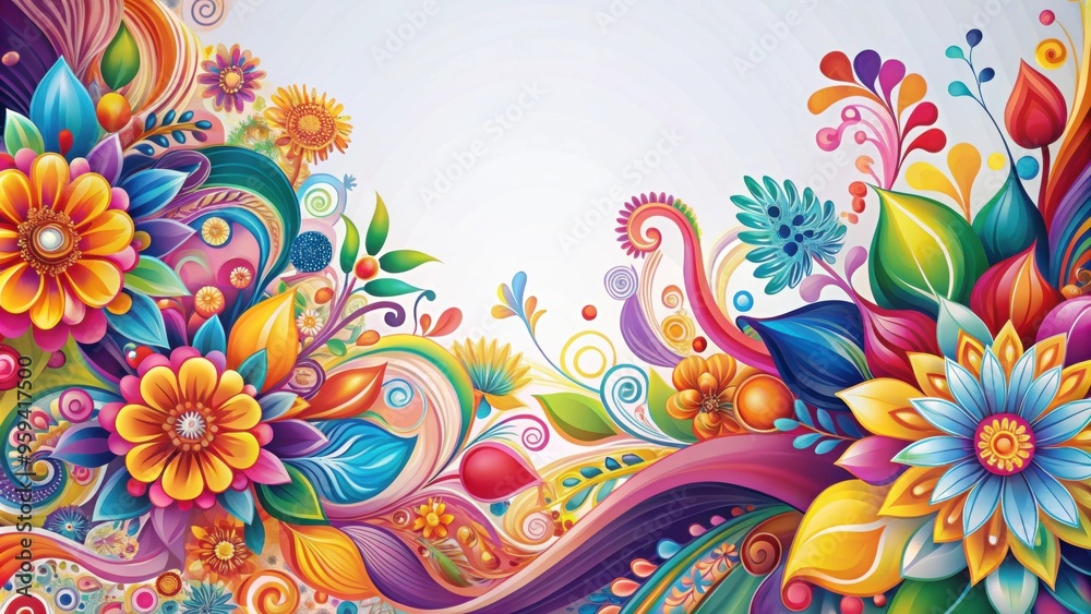 Obraz premium Colorful abstract floral patterns with flowing shapes, vibrant, colorful, abstract, floral, patterns, shapes, flow