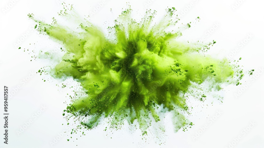 Fototapeta premium green powder explosion on white background 