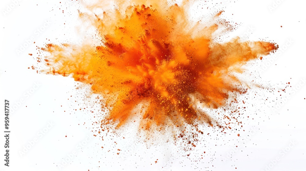 orange powder explosion on white background 