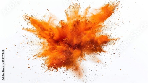 orange powder explosion on white background 