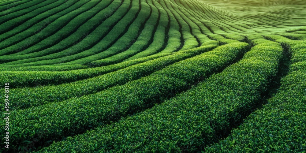 High eagle view of expansive tea leaf field High eagle view of expansive tea leaf field