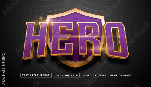 Gold Purple Hero with shield Text Style Effect Editable