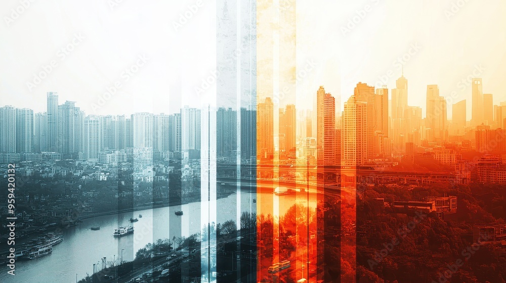 Abstract Cityscape with Orange and Blue Tones