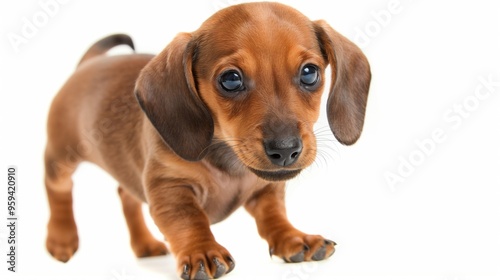 A small brown and white dog with big eyes