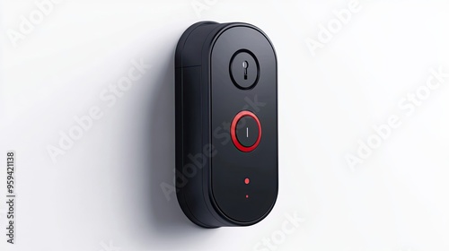 Black Doorbell with Red Button and Keyhole photo