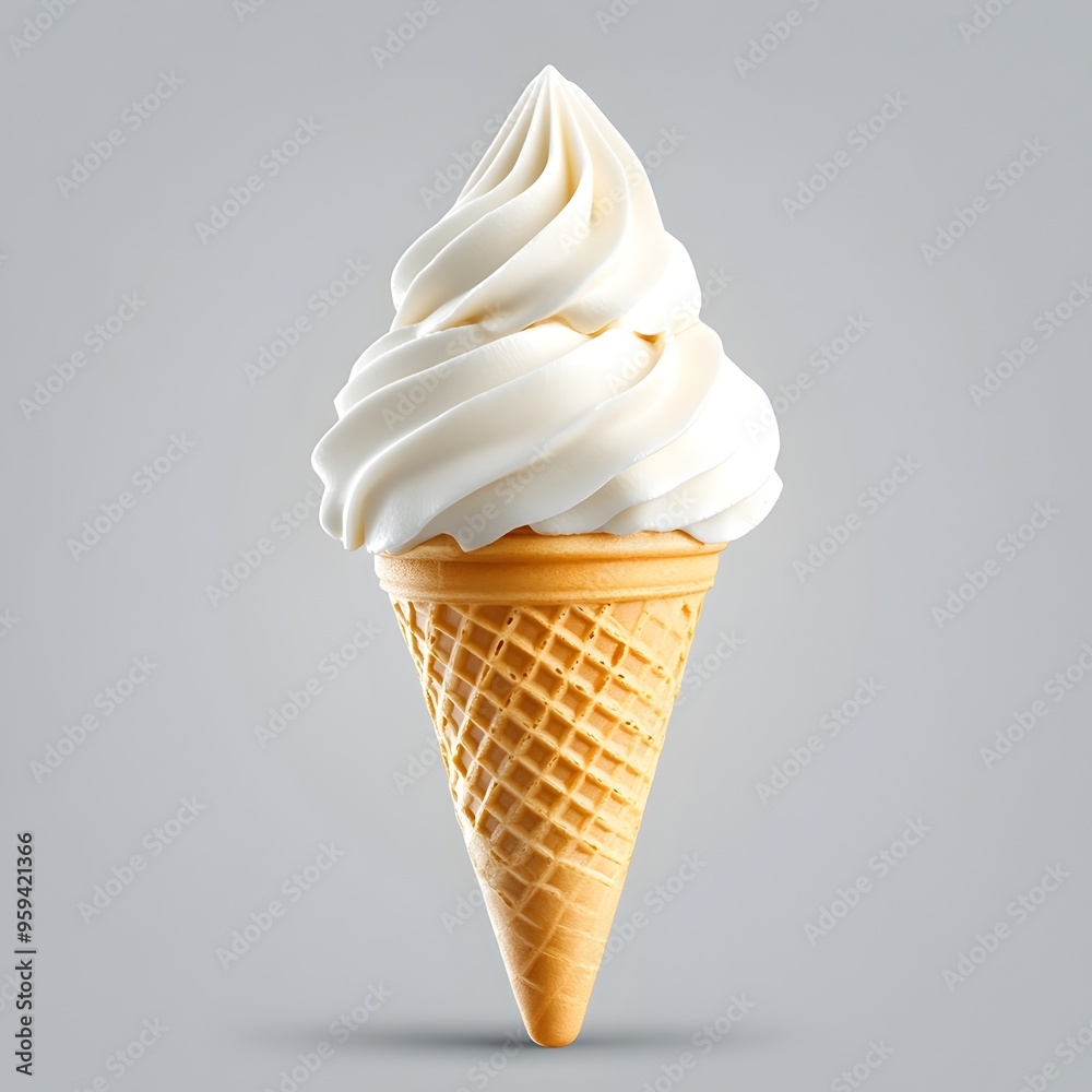 Macro Shot of a Perfect Empty Vanilla Ice Cream Cone on Grey Background Macro Shot of a Perfect Empty Vanilla Ice Cream Cone on Grey Background