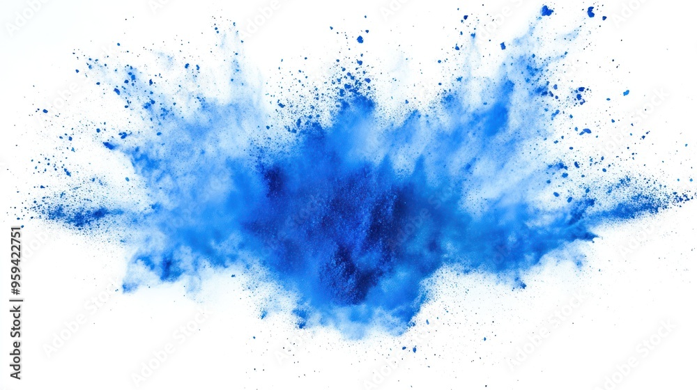Obraz premium blue color powder explosion on white background.