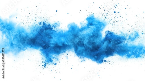 blue color powder explosion on white background.