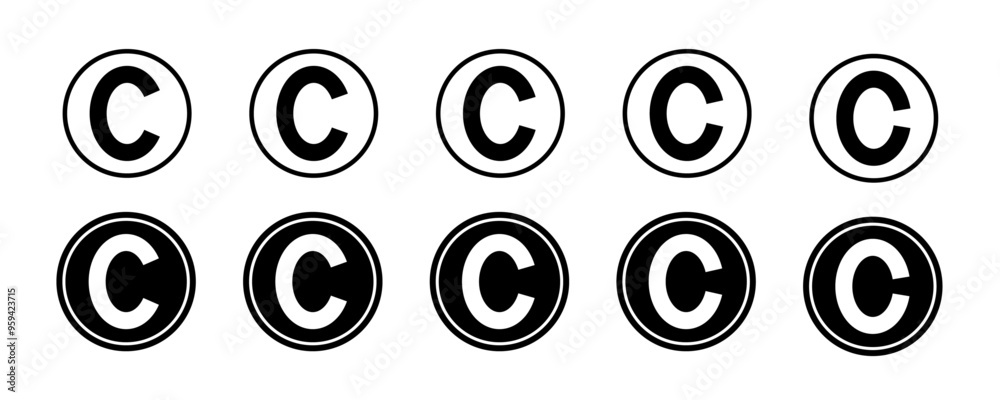 Copyright symbol shape. icon set. protection C mark vector icons in blue color style Copyright symbol shape. icon set. protection C mark vector icons in blue color style