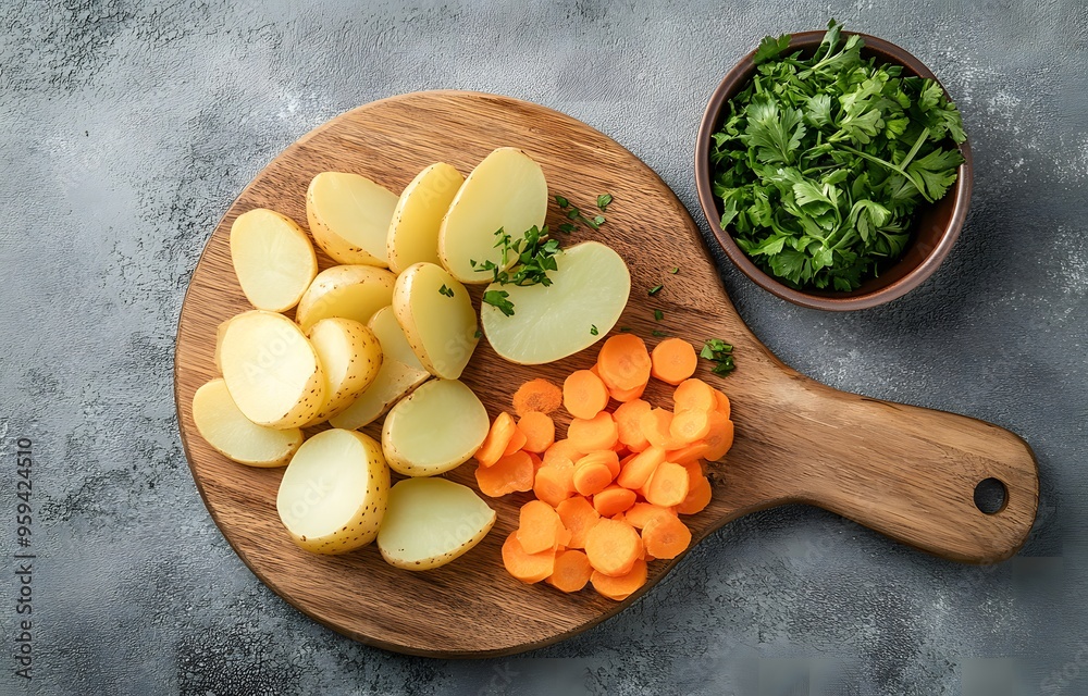 Vegetarian set of raw vegetables on wooden cutting board on light background Vegetarian set of raw vegetables on wooden cutting board on light background