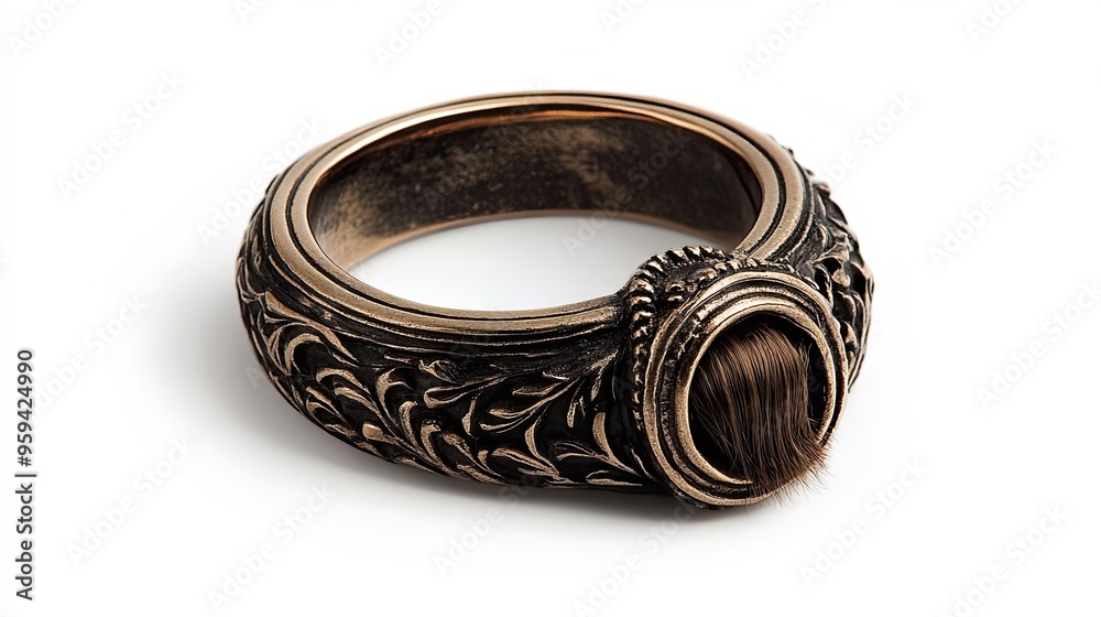 Ornate Bronze Ring with Hair Inset Ornate Bronze Ring with Hair Inset